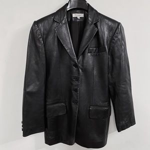 Iris Singer Collection Black Lambskin Leather Blazer Jacket 6 Small S USA